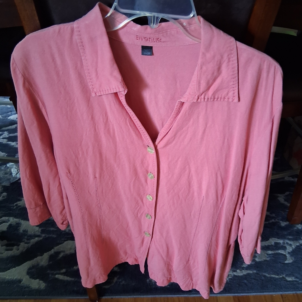 Avenue Pink Button Down Shirt for Women